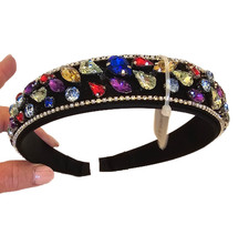 New Holiday Rhinestone Headband Jewels Sparkle Women Multicolor Black Velvet