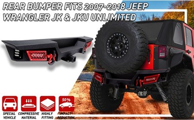 Steel Rear Bumper with Light&License Mount Holes For 2007-2018 Jeep Wrangler JK