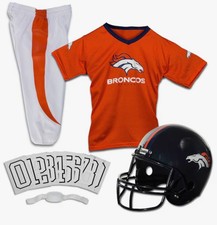 Denver Broncos Deluxe Kids 5 pc Uniform Set Youth NFL Football Size Medium