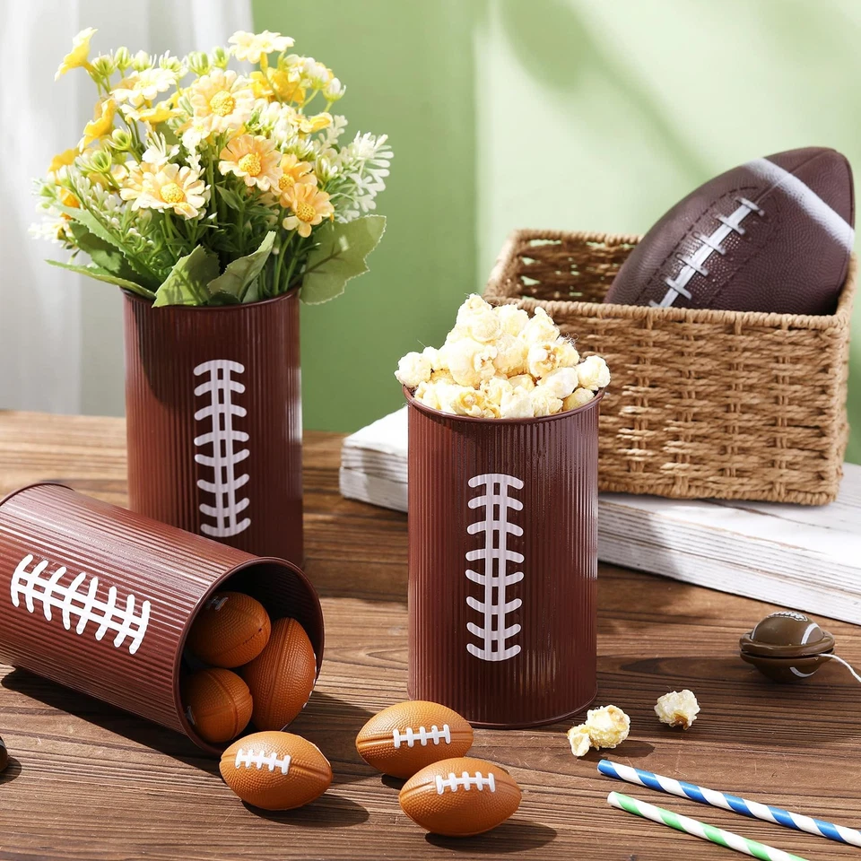 3 Pcs Football Table Centerpiece Football Vases Decor Galvanized Metal Vases ... - Image 2 of 4