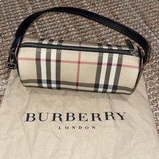 Burberry Nova Check Cylinder Small Bag With Black Leather And Silver Hardware