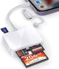 SD Card Reader for iPhone, 4 in 1 USB C and Lightning to White/Gray