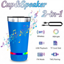 16oz Stainless Steel Bluetooth Tumbler Bluetooth LED Speaker Cup FM Radio USB TF