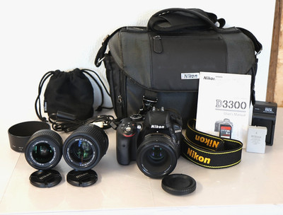 Nikon D3300 Camera & 3 Lens Kit [Low Shutter Count] SC: 19,495 | TESTED  