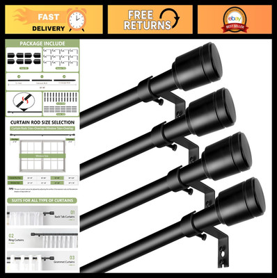 Adjustable 5/8'' Curtain Rods 30-90 Inch for Windows, Black Splicing Rods with Br