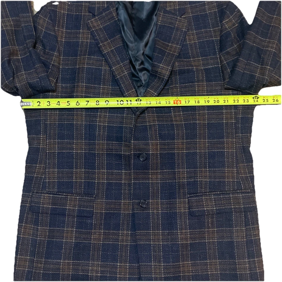 Мужской шерстяной блейзер Hickey Freeman из шелковой льняной смеси 48 л синий коричневый клетчатый на 2 пуговицах - Изображение 2 из 4