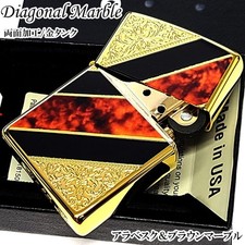 Accendino Zippo arabesco diagonale in marmo incisione oro usato