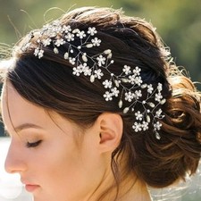 Rhinestone Bride Hair Vine Silver Flower Bridal Head Pieces Crystal Prom Wedding