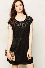 New Anthropologie Vanessa Virginia Black Embroidered Cutwork Mini Dress XS