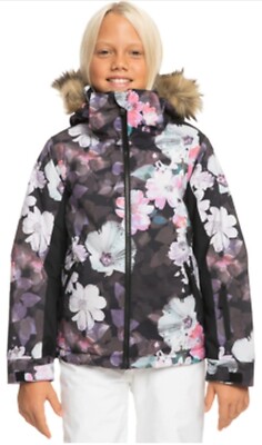 Roxy American Pie Print Jacket - Girls' True Black Blurry Flowers, XL(14)