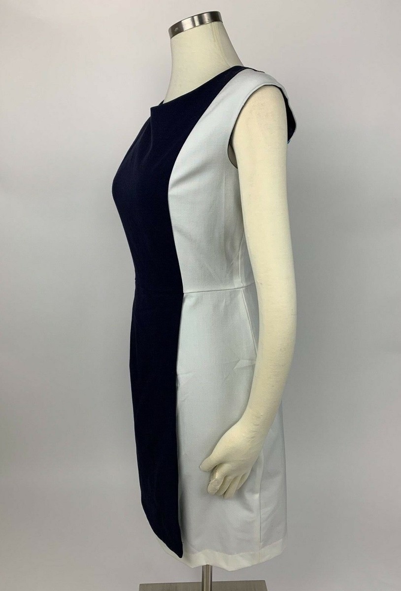 calvin klein navy blue and white dress Calvin Klein Women's Dress, Colorbloack Sheath Dress, Indigo/White, 14 at Amazon Women's Clothing store