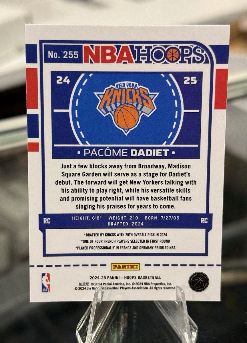 2024-25 Panini NBA Hoops PACOME DADIET RC Opti-CHROME New York