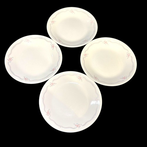 Corelle ENGLISH BREAKFAST Bread Cake Snack Dessert Plates 6 3/4" Pink Blue Set 4