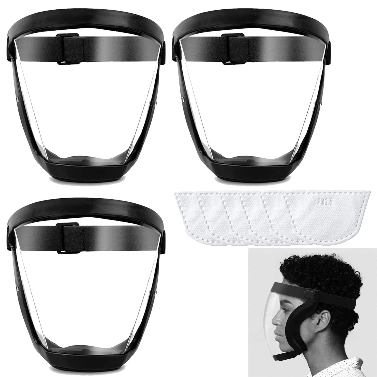 3 xFull Face Super Protective Mask Anti-Fog Shield Safety Transparent Head Cover