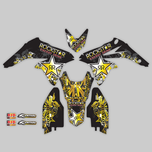 2008 - 2017 SUZUKI 450 RMZ450 GRAPHICS KIT ROCKSTAR : BLACK / GOLD DECALS - 第 1/2 張圖片