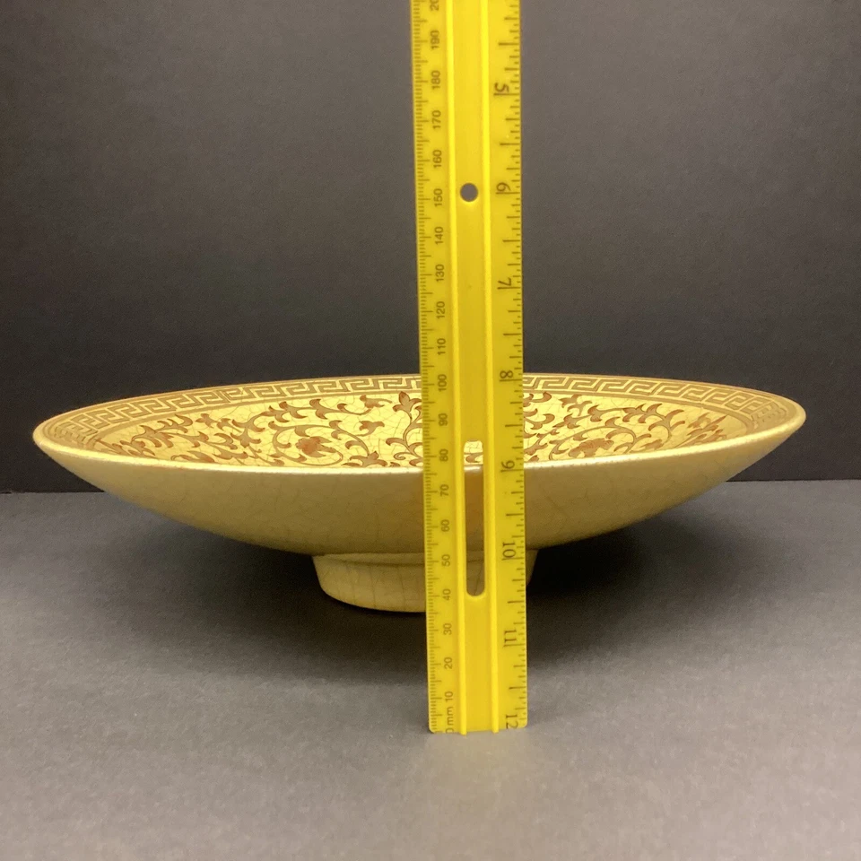 Tigela oriental decorativa amarela dourada de cerâmica (não para comida) - Imagem 3 de 4