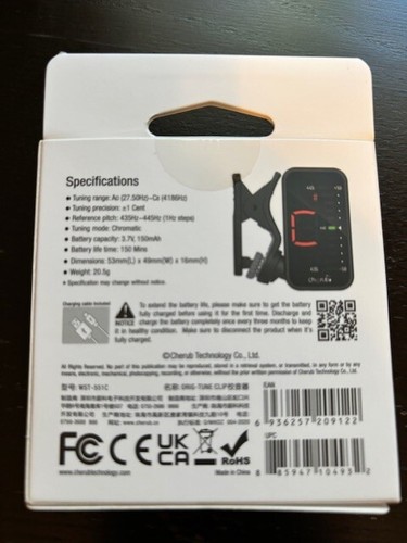 Cherub WST-551C ORIGINAL TUNE CLIP Chromatic Tuner *New* - Picture 2 of 2