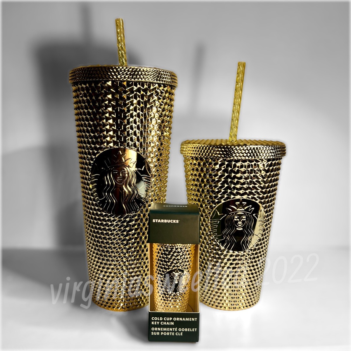 SET: Starbucks 2022 Gold Chrome Studded Bling 16oz + 24oz +