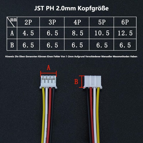 2/3/4/5/6 Pin JST PH 2.0 Male Stecker 26AWG Kabel 10,20,30cm Mini Kabelverbinder - Picture 5 of 17