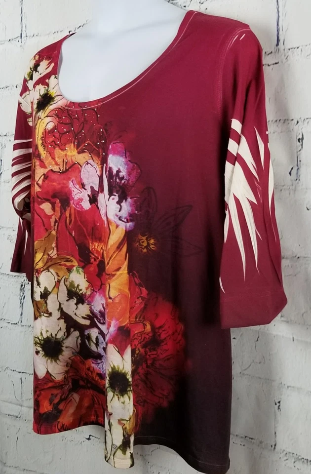 Туника Suzie in the City топ плюс 3X (30-32) цветочные стразы рукав 3/4 - Изображение 4 из 4
