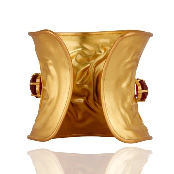 Handmade Wide Fulani Cuff Bangle Gold Plated With Multi Stone Jewelry For Gift - Image 3 of 4