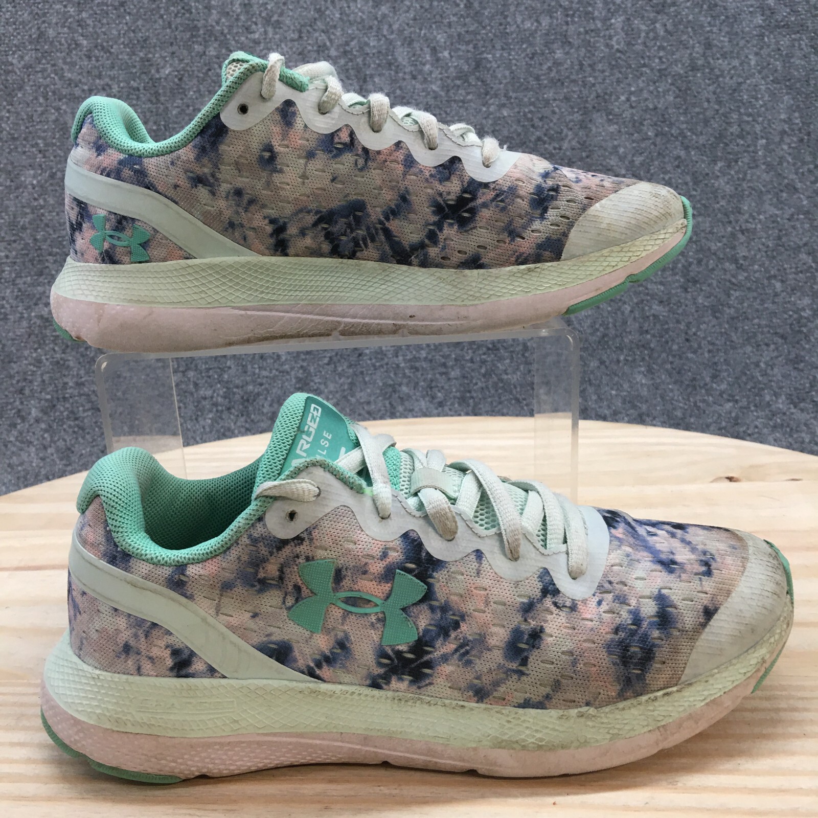 Under Armour Youth Charged Impulse Green Mesh Lace Up Sneakers Size 3.5-image