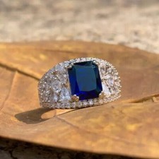 3Ct Lab-Created Sapphire Cluster Wedding Women's Ring 925 Sterling Silver