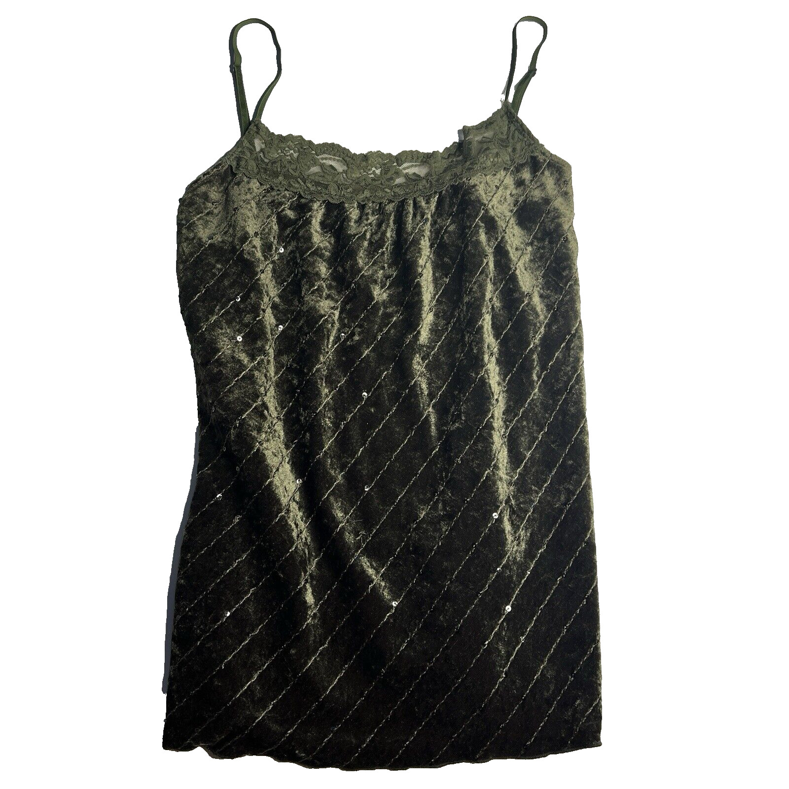 Y2K Meghan Noland Green Fairycore Lace Sequin Cami Babydoll Coquette Women M