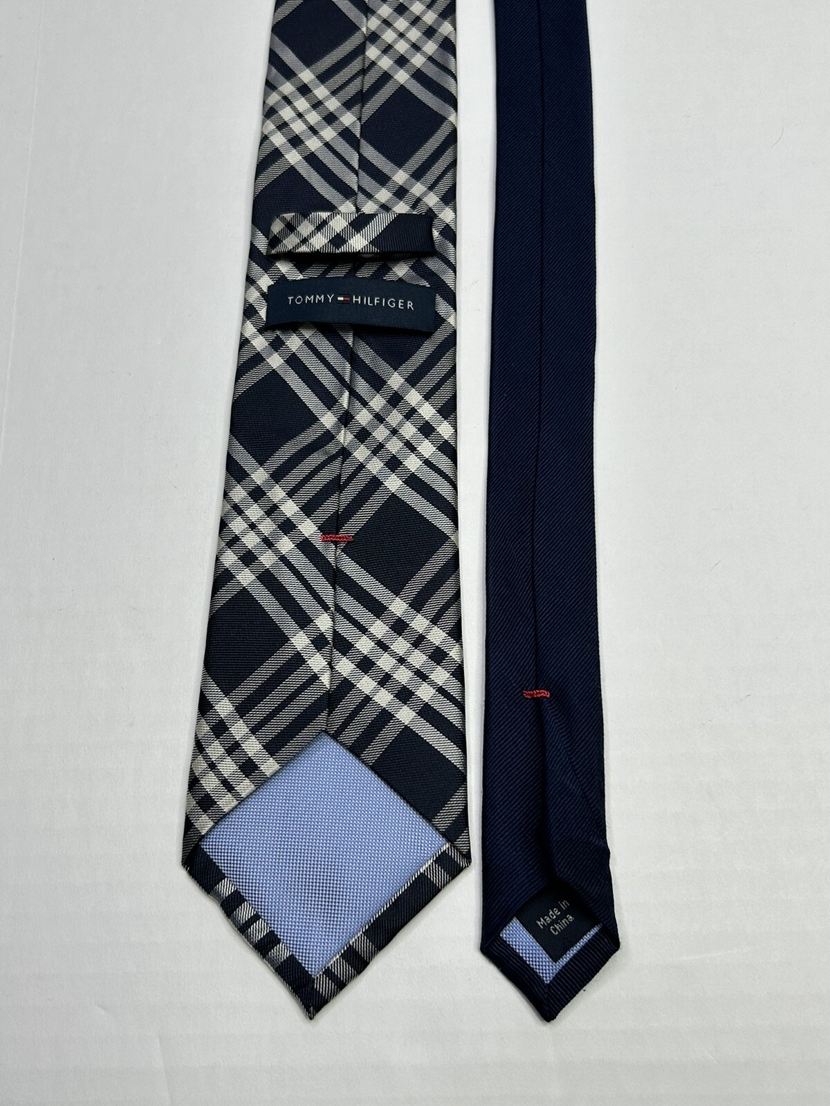 TOMMY HILFIGER Neck Tie Men's Striped Dark Navy Blue +  Off White thumbnail 6