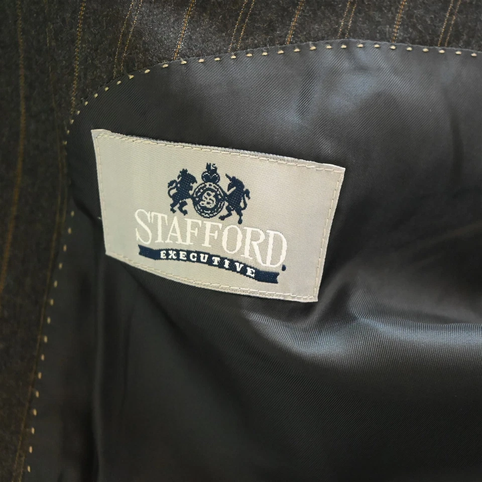 Stafford 42R 36 x 32 серый фланель 100% шерсти в полоску Мужская куртка брюки костюм - Изображение 4 из 4