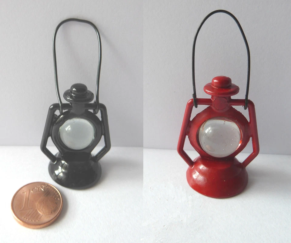 MARKENLOS Laterne Lampe Metall schwarz rot Modellbau Puppenstube Krippe Miniatur 1:12