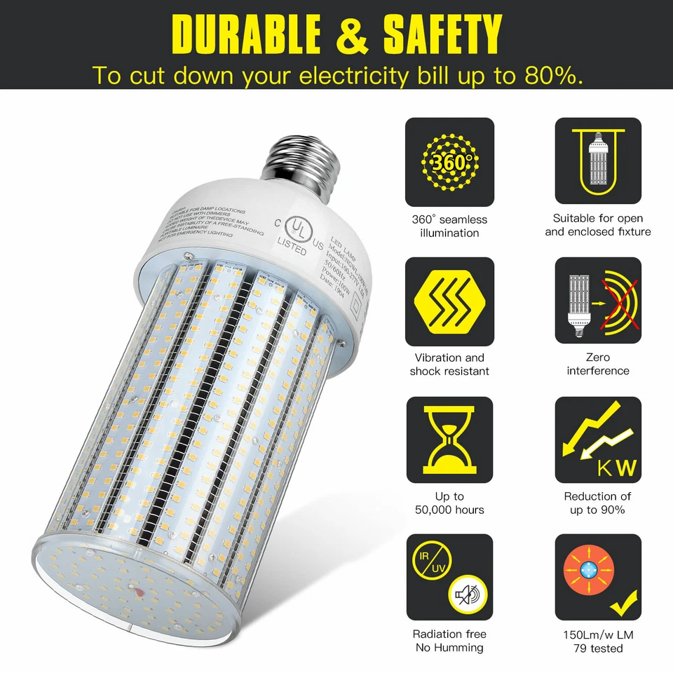 100W LED Corn Cob Bulb 5000K Commercial Warehouse Airport Lights (400W Equival) - Image 3 of 4