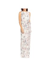 AIDAN MATTOX Womens Ivory Tie Waist Column Lined Sleeveless Gown Dress 0