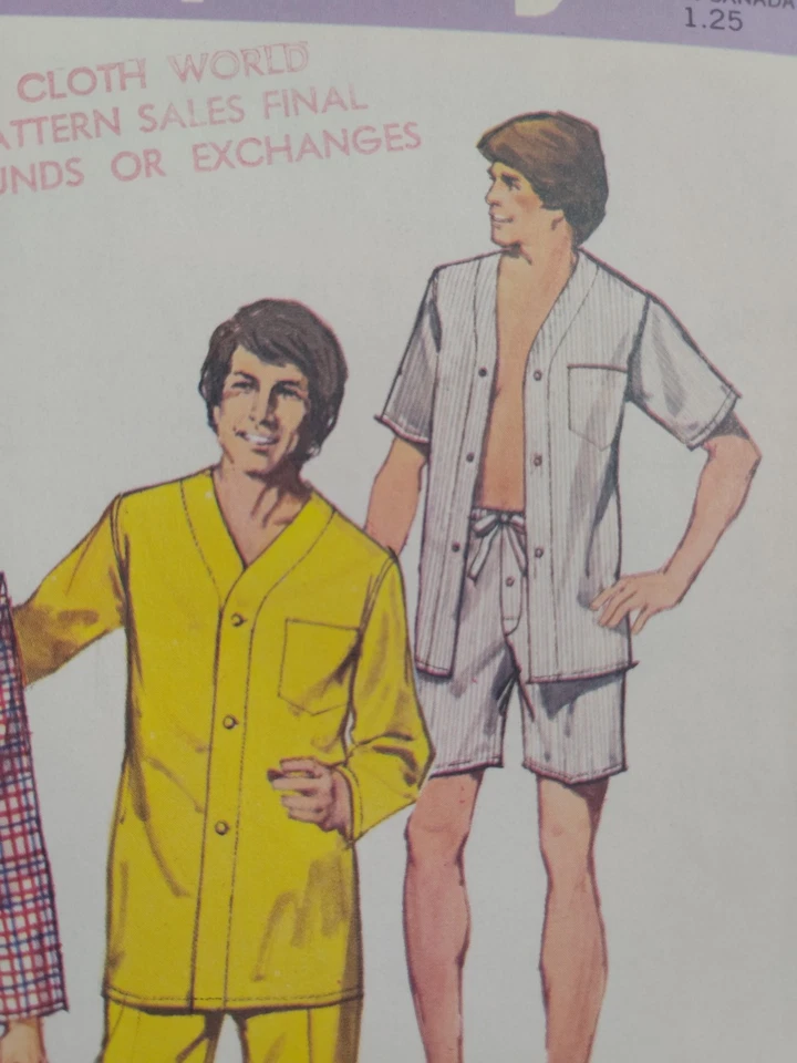 Pajamas Sleep Shorts Shirt Pants Mens L 42 44 Simplicity 5946 Sewing Pattern VTG - Image 4 of 4