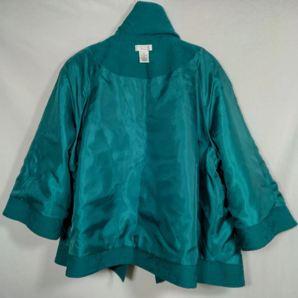 Laura Ashley Kimono Blazer Jacket Size 2X Snap Teal Tapestry Floral Paisley - Image 3 of 4