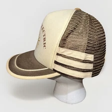 Vintage 3 Three Stripe Hat Cap Snap Back Beige Brown Thomas Electric IA San Sun