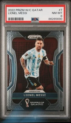2022 Panini Prizm World Cup Qatar Lionel Messi Base Prizm PSA 8 NM-MT #7 Low Pop