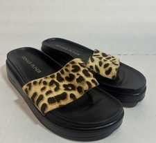 Donald Pliner Leopard Print Leather Calf Hair Thong Platform Slide Sandals 7