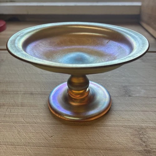 Antique Louis C Tiffany Glass Favrile Compote Signed LCT Perfect