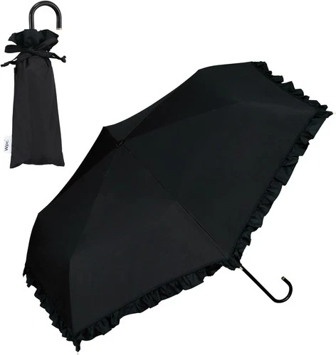 Wpc UV Protection Folding Parasol for Sun&Rain Handle Classic Frill Black 50cm