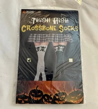 Black W/white skull & bones Adult One Size knee Tights Pantyhose Emo Punk skater