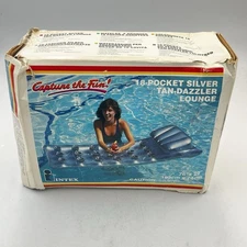 Vintage 1985 Intex Tan Dazzler Lounge 18 Pocket Silver 76"x29" Pool Float NOS