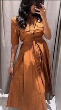 ZARA NEW WOMAN MIDI BELTED ZW COLL. POPLIN SHIRTDRESS CAMEL ReF:2640/654/707 M