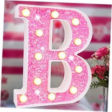 Light Up Letters, Glitter Alphabet Letter Sign Pink LED Marquee Letter letter B