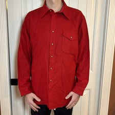 Vintage Pendleton 70s 100 Virgin Wool Solid Red Button Shirt Mens XL