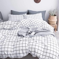 Queen Duvet Cover Set Grid, 90x90 Soft Bedding Cover, Luxury Cool Lightweight...