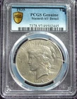 1935 SILVER PEACE DOLLAR PCGS GOLD LABEL AU DETAILS STAINED *Not Cleaned*
