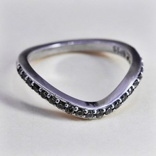 Size 6, Sterling 925 silver statement ring, wavy band with round CZ