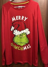 The Grinch Dr Seuss Red Merry Grinchmas Long Sleeve Tee/Sleep shirt Sz L 42/44