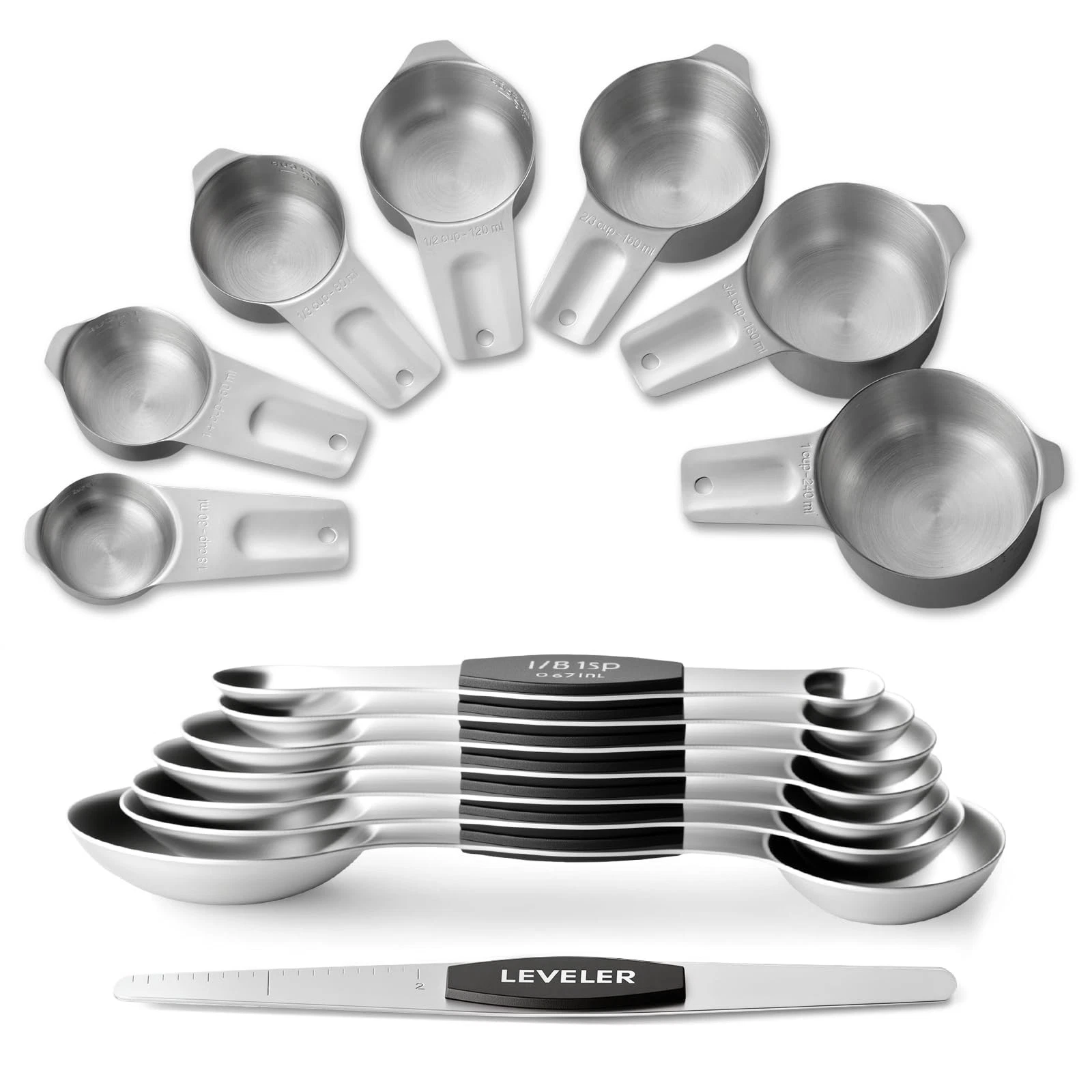 Stainless Steel Measuring Cups & Spoons Set, Kitchen Tools Nesting Measuring ...